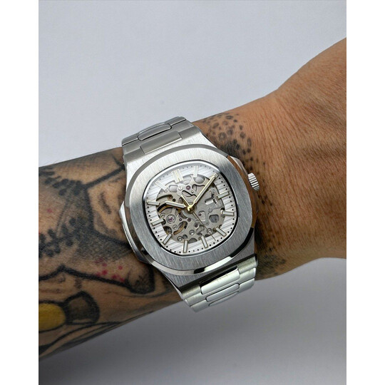 Custom Seiko Mod • White Line w/ Gold Indices skeleton Nautilus • 40mm